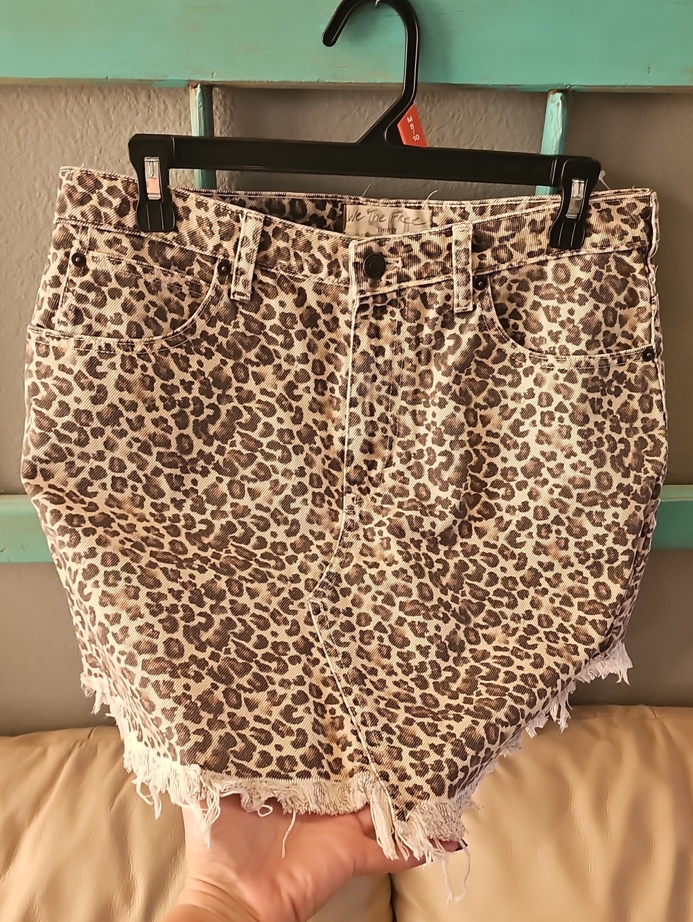 We The Free Leopard Print Denim Mini Skirt